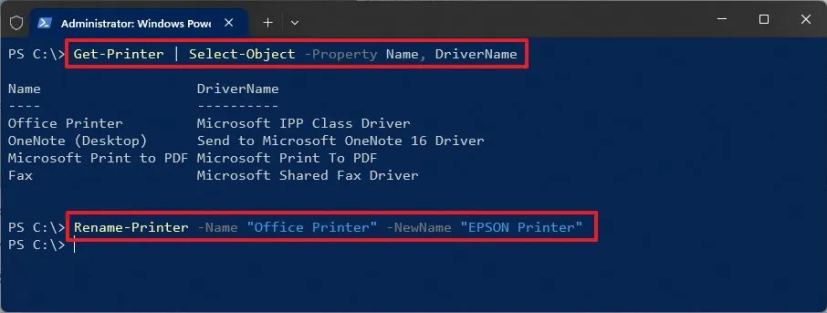 PowerShell rename printer