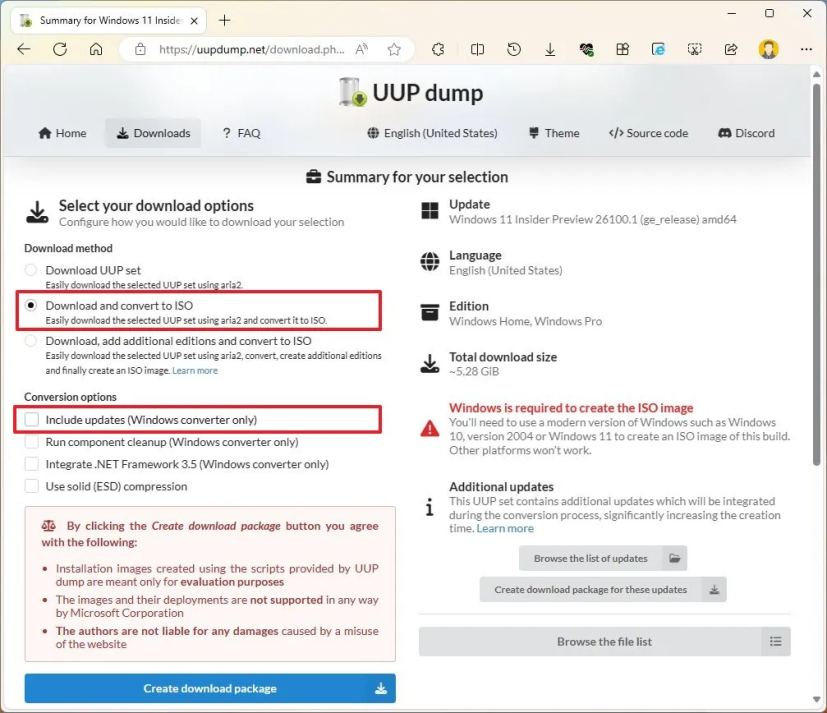 UUP Dump download and convert ISO tools