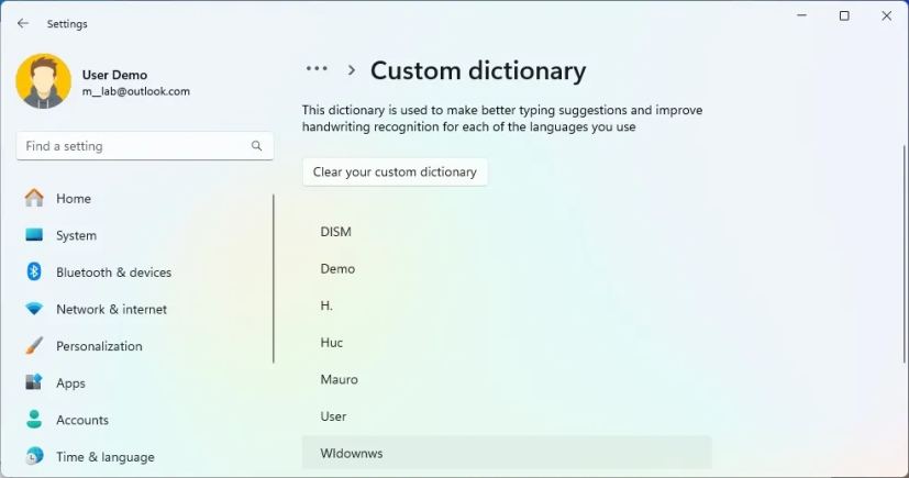 Windows 11 custom dictionary