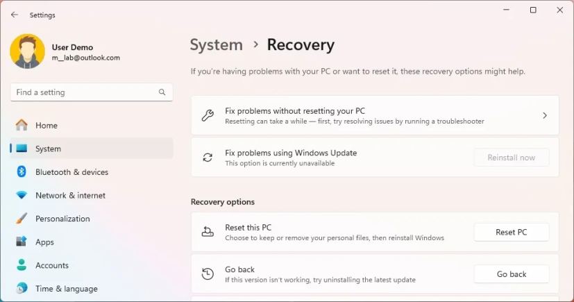 Windows 11 recovery settings
