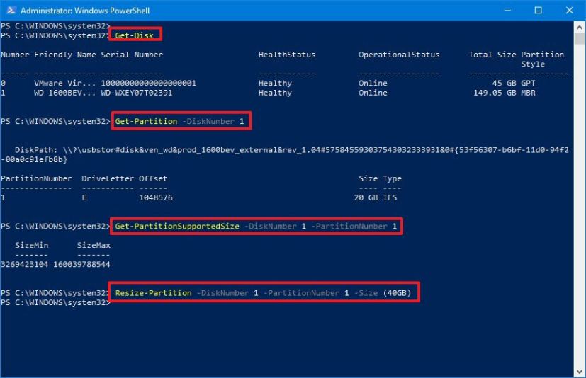 PowerShell increase partition size