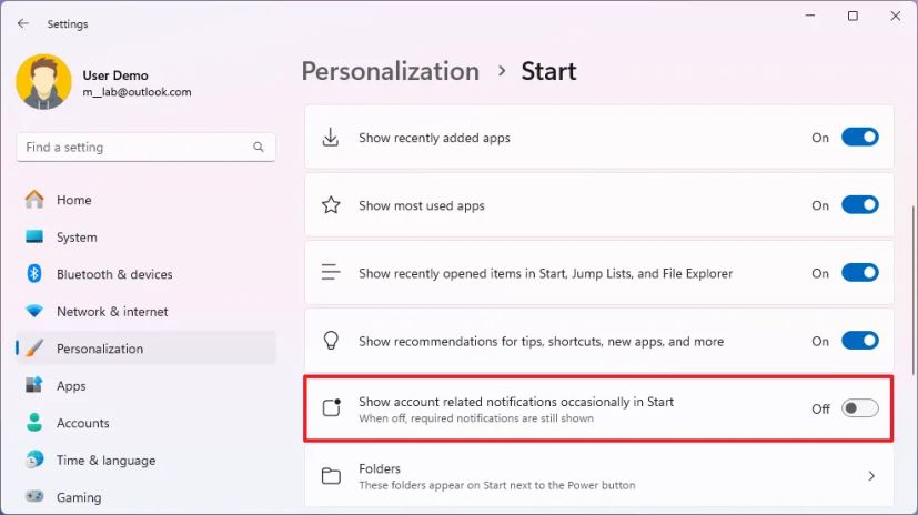 Start menu disable account manager promotions