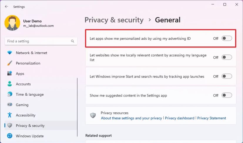 Windows 11 disable ads personalization