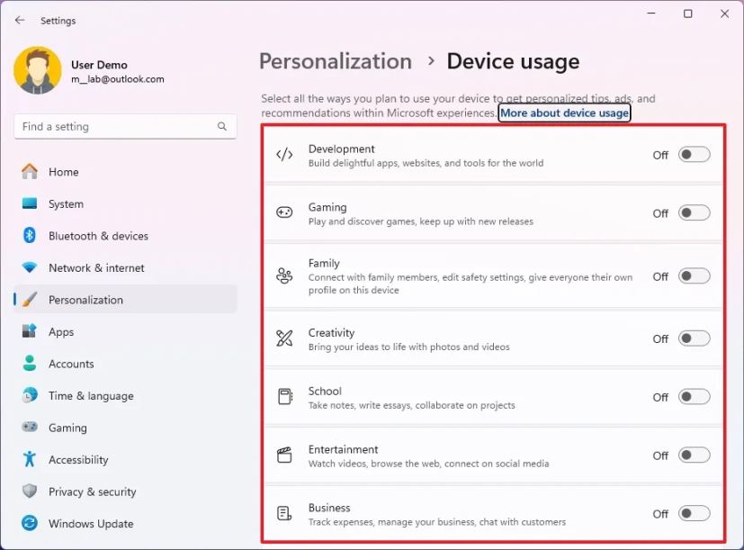 Windows 11 disable ads tailored to PC usage