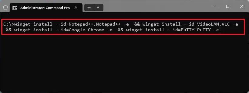 Command Prompt winstall winget multiple install apps
