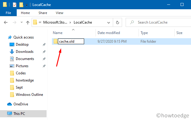 Microsoft Store Error 0x80070520 - Rename cache folder
