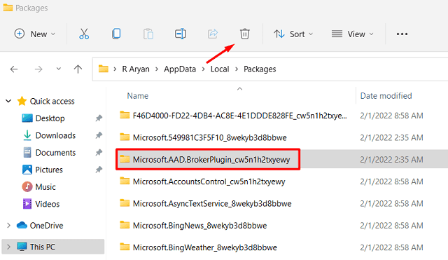 Delete Microsoft.AAD.BrokerPlugin Folder