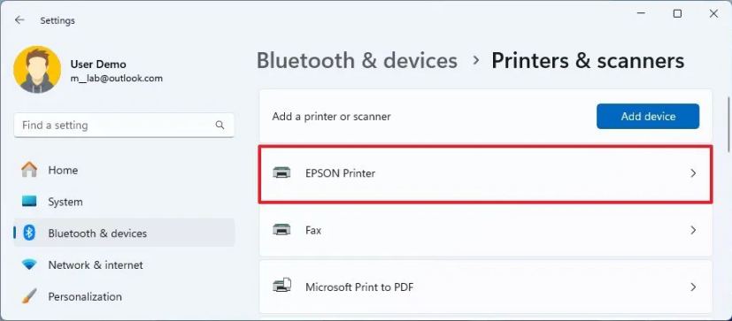 Open printer settings on Windows 11