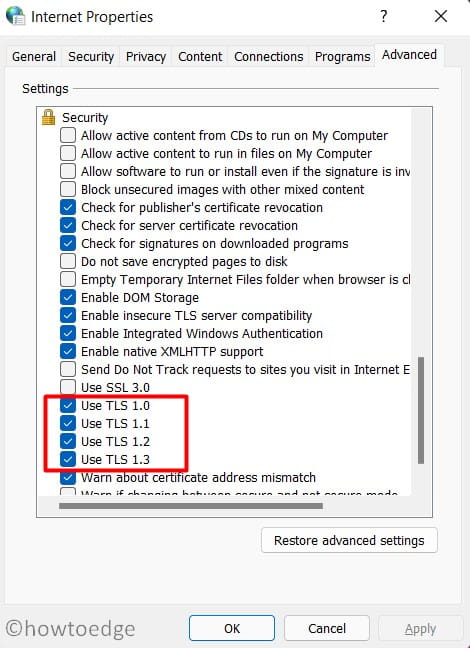 Enable TLS different versions
