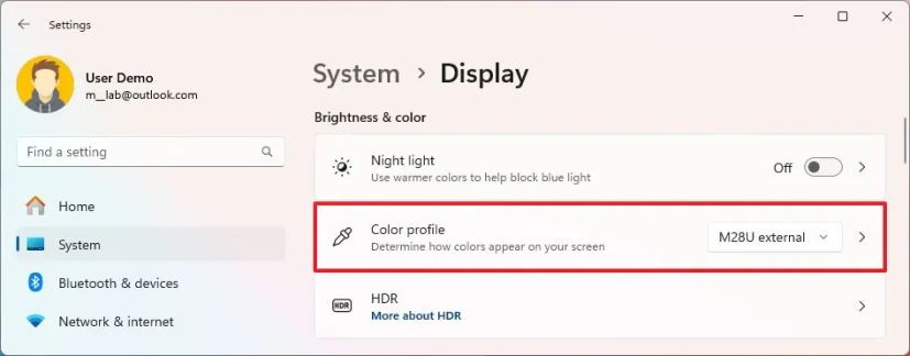Windows 11 24H2 Color profile settings