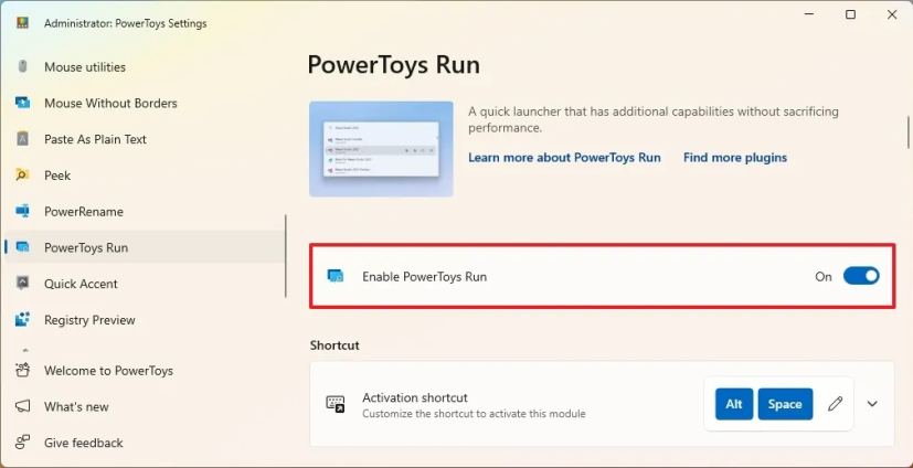 Enable PowerToys Run