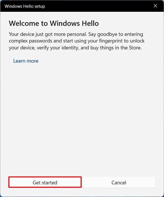 Get started Windows Hello fingerprint
