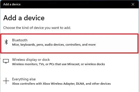 Windows 11 Bluetooth pairing option