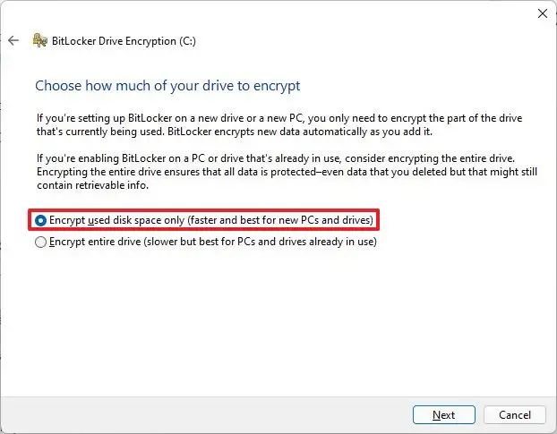 Encrypt used disk space only