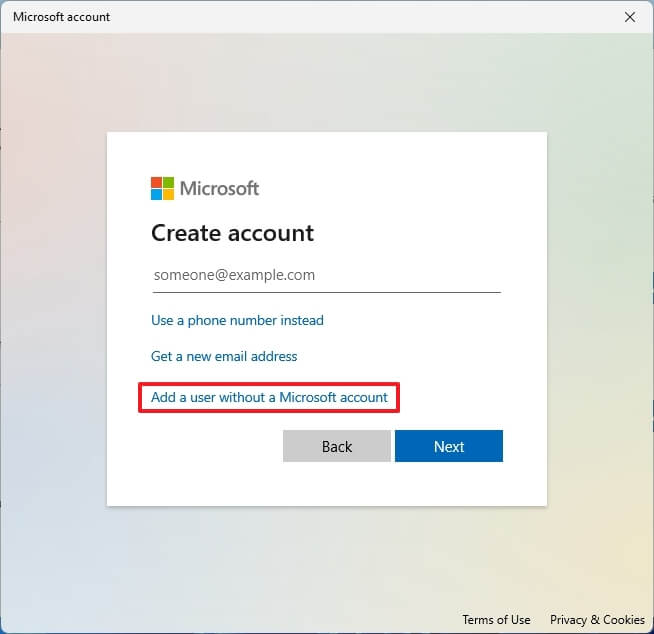Windows 11 local account option