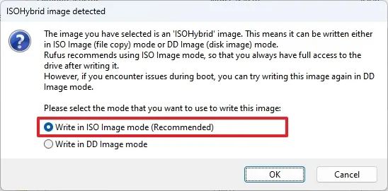 Write in ISO image mode