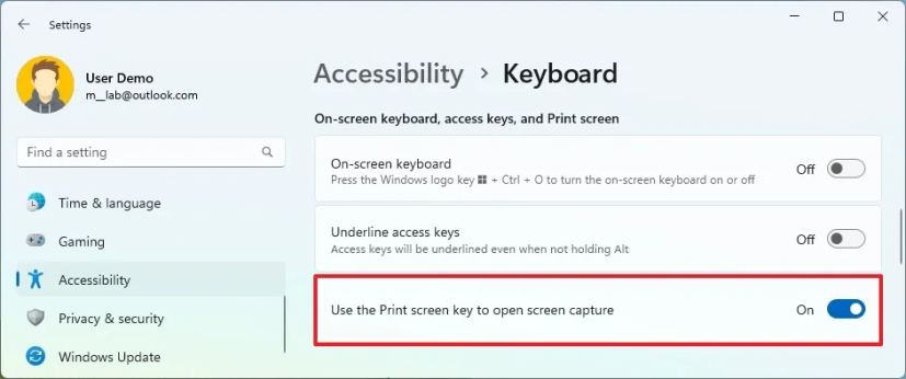 Snipping Tool enable print shortcut