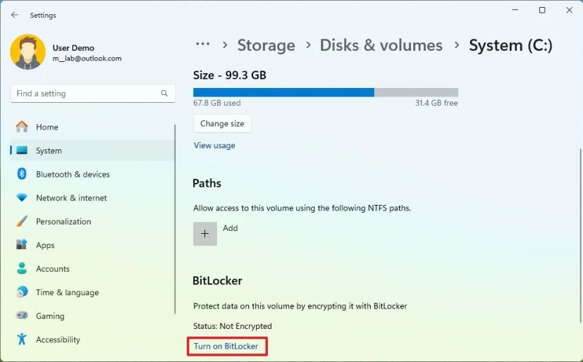 Windows 11 turn on BitLocker option