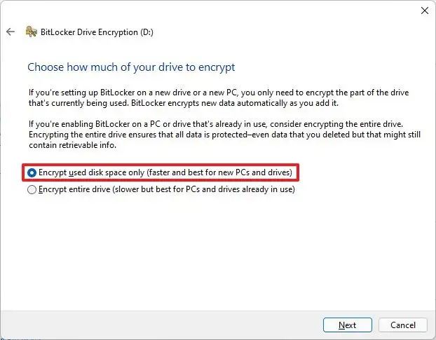 BitLocker To Go encrypt used disk space only