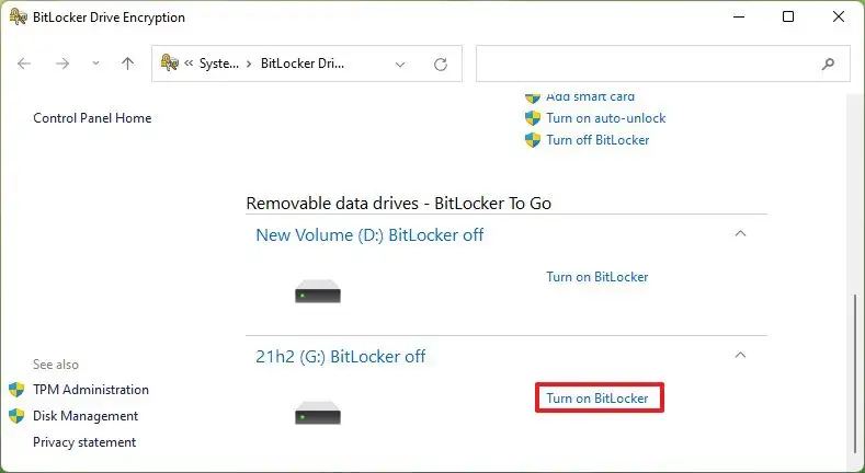 Enable BitLocker To Go on Windows 11
