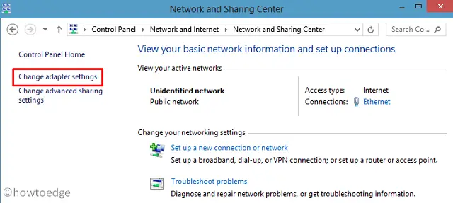 Network and Sharing Center Control Panel