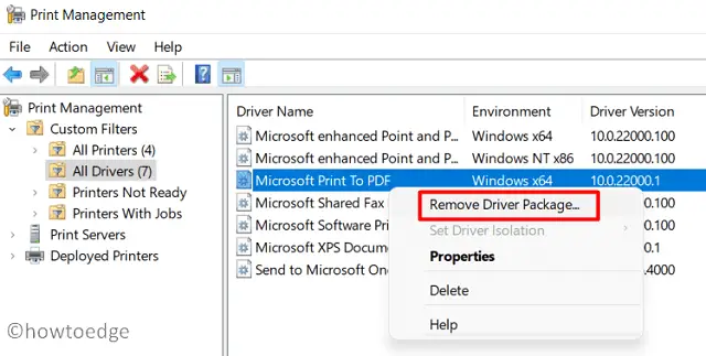 remove Printer driver on Windows 11 - Print Management