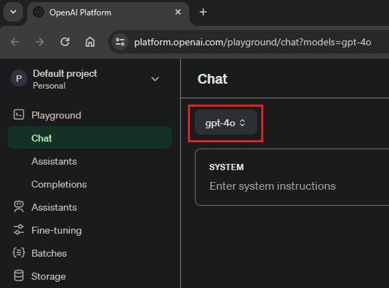 select gpt-4o model in openai playground