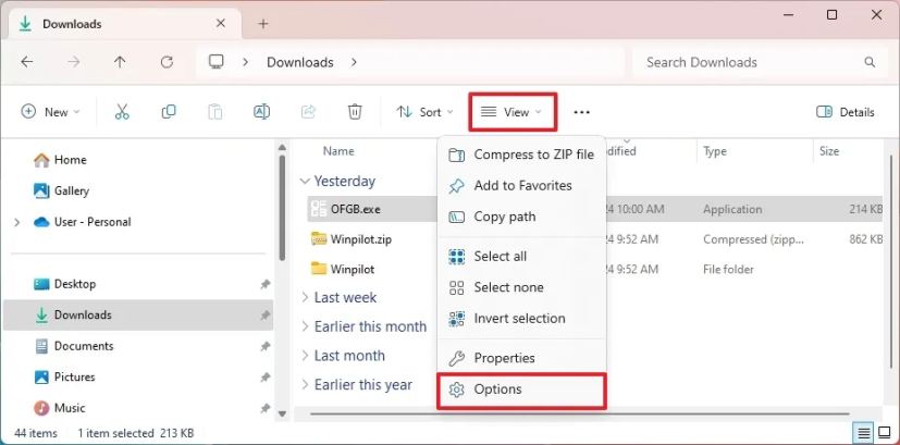 File Explorer open Folder Options