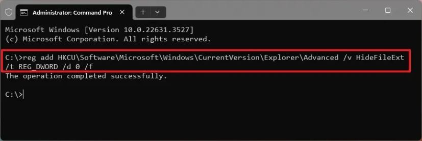Command Prompt show file extensions