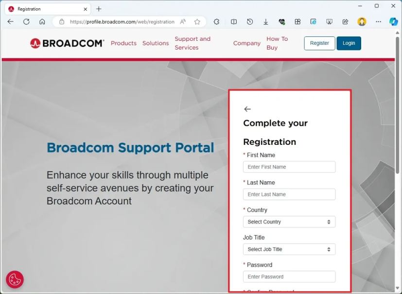 Broadcom registration form