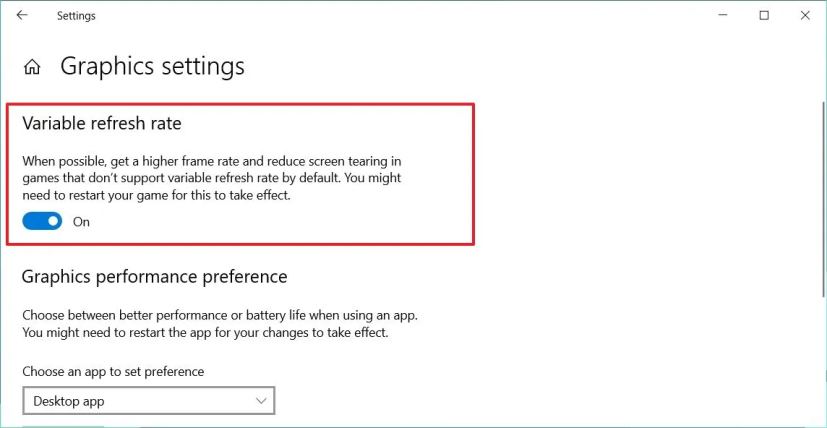 Variable refresh rate setting on Windows 10