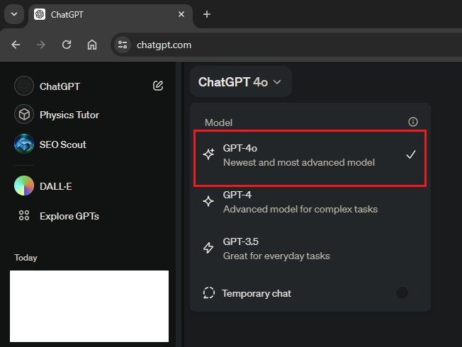 choose chatgpt 4o model