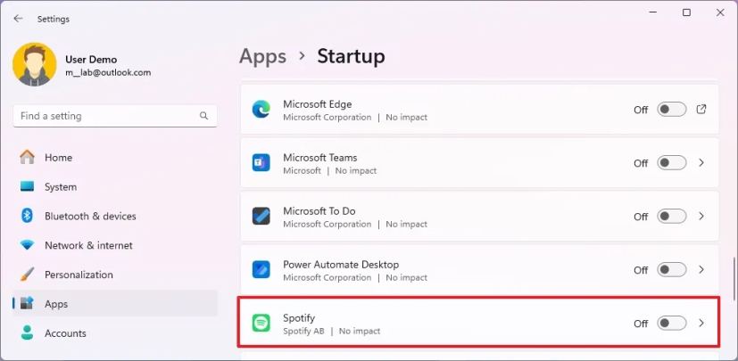 Settings disable startup apps