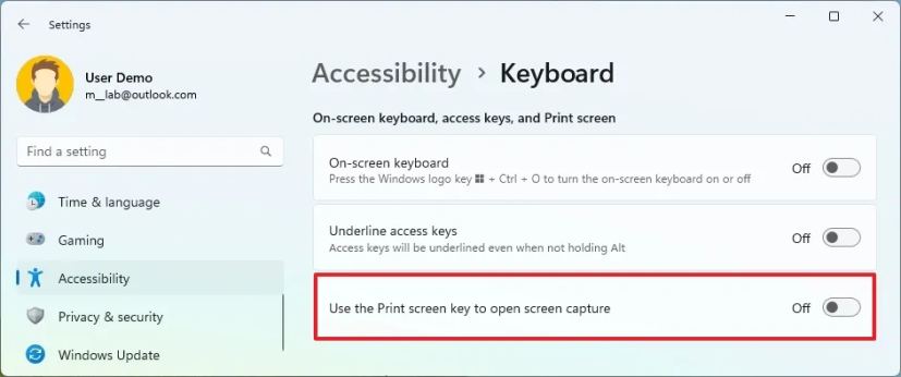 Snipping Tool disable print shortcut