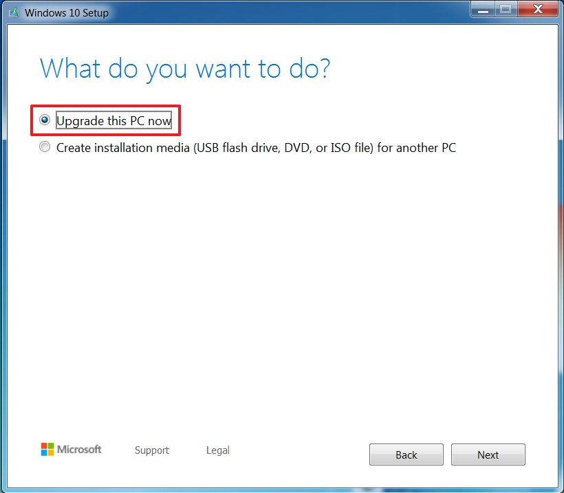 Media Creation Tool upgrade Windows 7 to WIndows 10 option