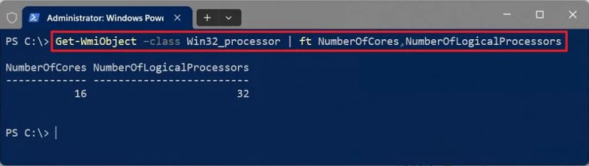 PowerShell CPU core count command