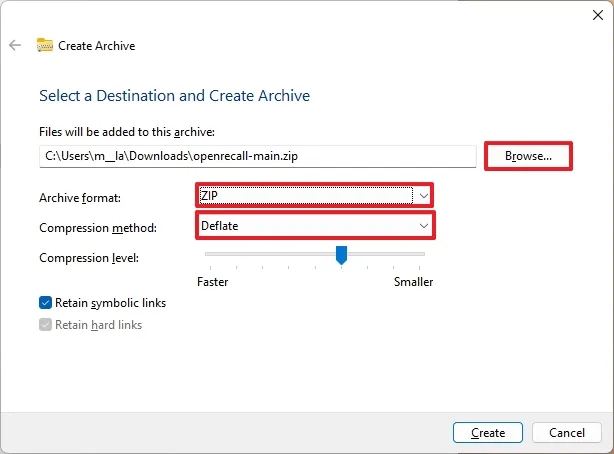 Create Zip on Windows 11