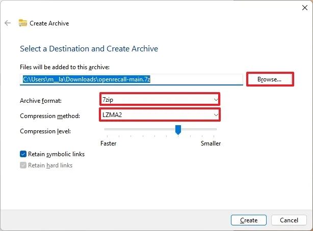 Create 7z on Windows 11