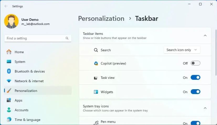 Taskbar remove Copilot button
