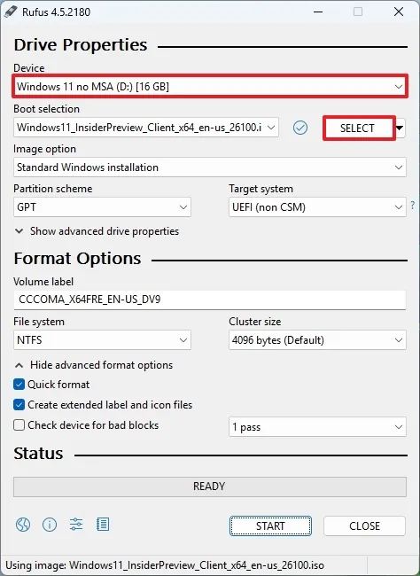 Rufus Windows 11 24H2 open ISO file